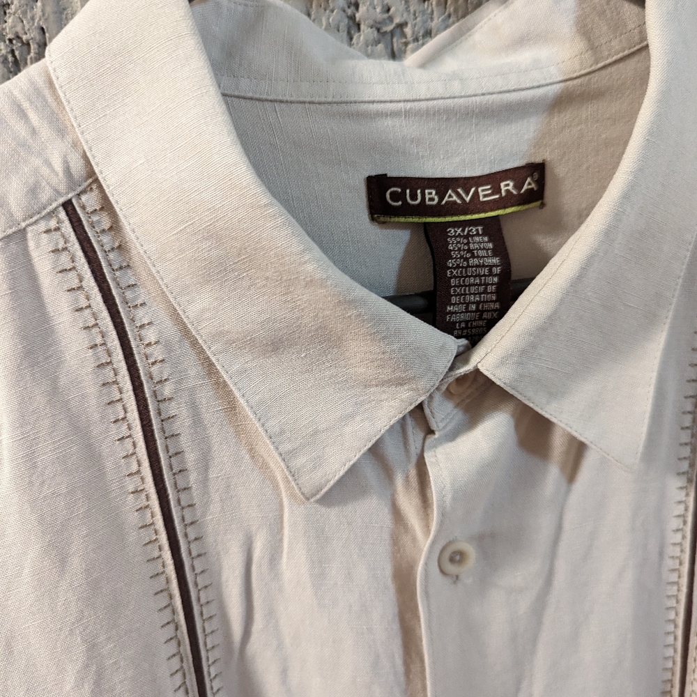 Cubavera panel insert bowling shirt - cream